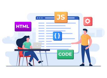 web developer wiring code or program using laptop vector image