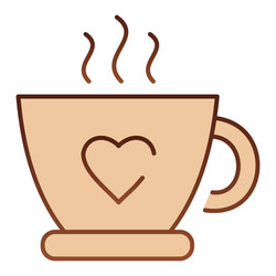 hot cup tea flat icon mug with heart and steam vector