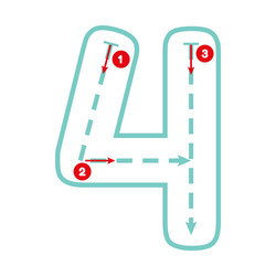 write number four with tracing guide outline vector image