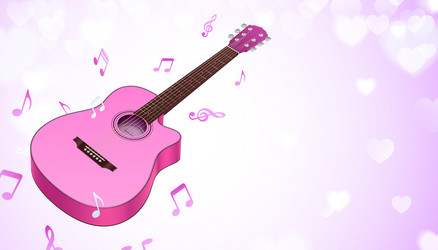 pink guitar with music notes flying on a romantic vector