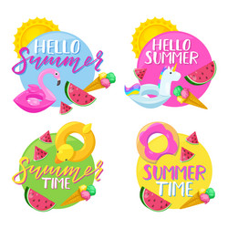 set circle summer stickers badges labels vector