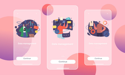 Data management mobile app page onboard screen vector