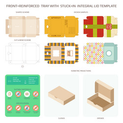 Front reinforced tray with stuck in integral lid vector