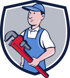 handyman pipe wrench crest cartoon Vector Image