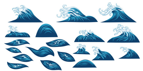 Hand drawn ocean waves set sea storm wave Vector Image
