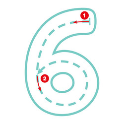 write number six with tracing guide outline vector image