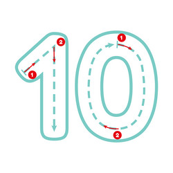 write number ten with tracing guide outline vector image