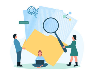 Digital data management tiny people magnify stack vector