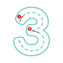 write number three with tracing guide outline vector