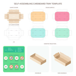 self assembling cardboard tray templates set vector