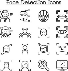 face detection recognition icon set in thin vector