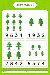 how many counting game with pine tree worksheet vector image