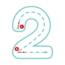 write number two with tracing guide outline vector image