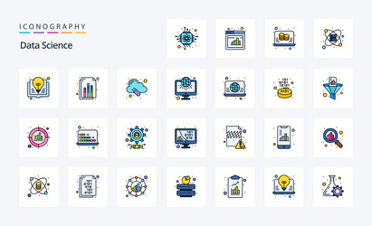 25 data science line filled style icon pack vector