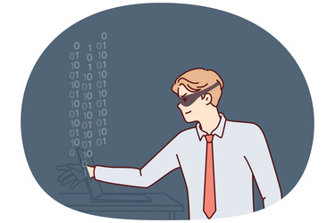man hacker in mask hiding face reaches out vector image
