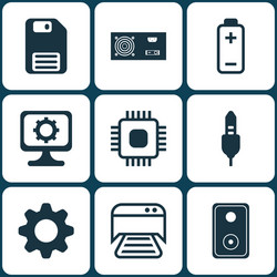 Set of 9 computer hardware icons includes power vector