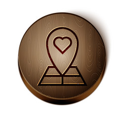 Brown line map pointer with heart icon isolated vector