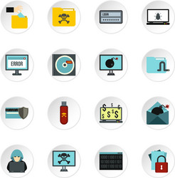 hacking icons set flat style vector image