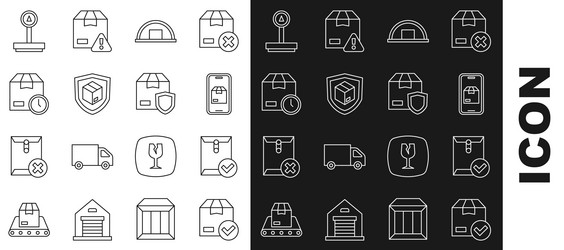 set line ackage box with check mark envelope vector image