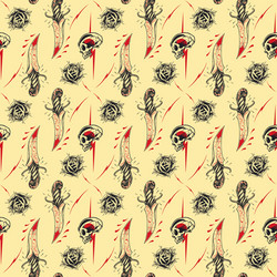 Vintage Rose & Skull Seamless Pattern Vector Image