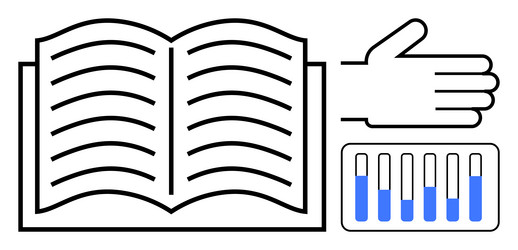 open book with hand gesture and data bar graph vector image