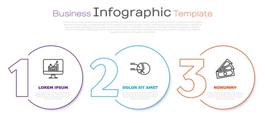 set line computer monitor with graph chart pie vector image