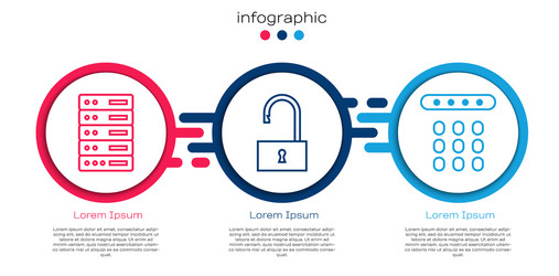 Set line server data web hosting open padlock vector