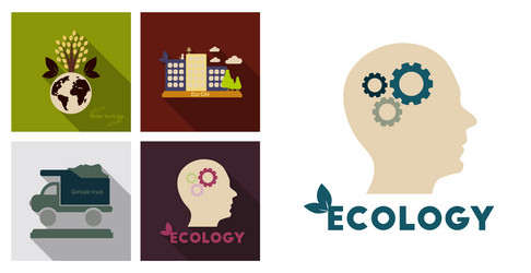 Set of ecology icons in flat style with shadow vector