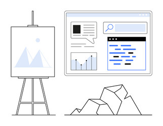 digital interface with charts coding display vector image