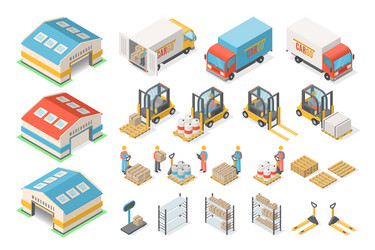 Logistics isometric icons set with cargo trucks Vector Image