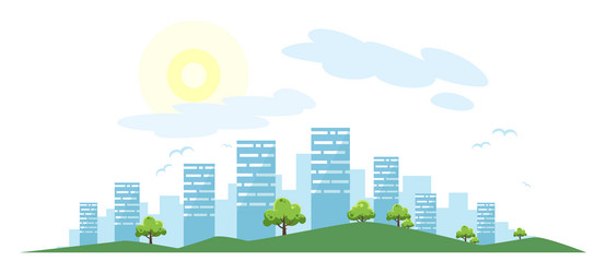 a shadowy silhouette of city skyline with trees Vector Image