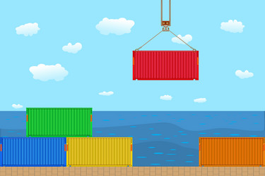 containers loading and unloading with crane vector