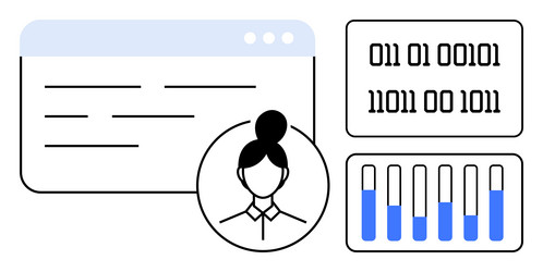 female profile with binary code data vector image