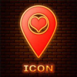 glowing neon map pointer with heart icon isolated vector image