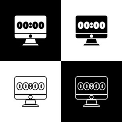 Set clock on computer monitor screen icon isolated vector