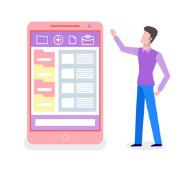 man and mobile app folders smartphone vector image