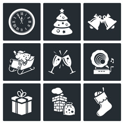 new year icons set vector