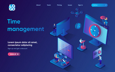 time management concept 3d isometric web landing vector image