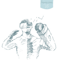 man wearing virtual reality goggles drawn vector image
