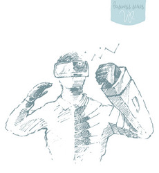 Man wearing virtual reality goggles drawn vector