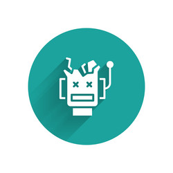 white broken robot icon isolated with long shadow vector image