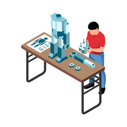 building robot isometric composition vector image