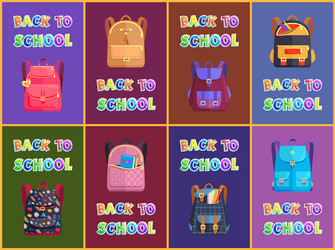 Fabric and leather schoolbags for boys girls vector