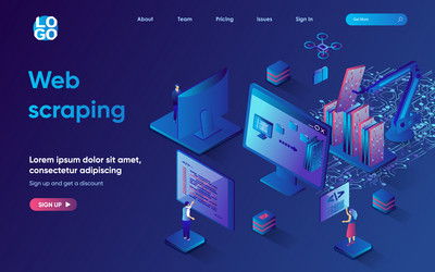 web scraping concept 3d isometric landing page vector image