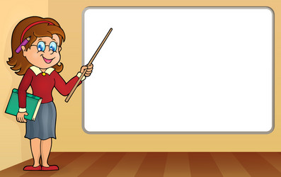 Woman teacher standing whiteboard vector