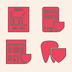 set tooth with shield document graph chart vector image