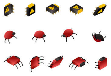 Computer bug isometric icon set isolated on white vector