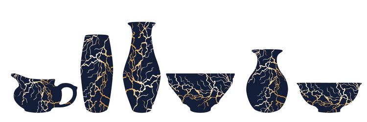 Repaired japan vase kintsugi art color sketch vector