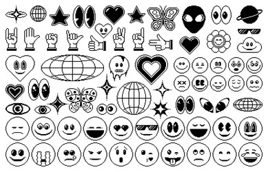 8 bit pixel y2k icons and emoji 8bit set vector image
