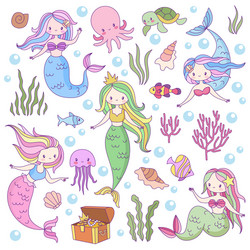 Adorable Mermaid Underwater Scene Vector Image